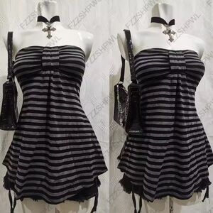 Black and Gray Striped High Low Dress